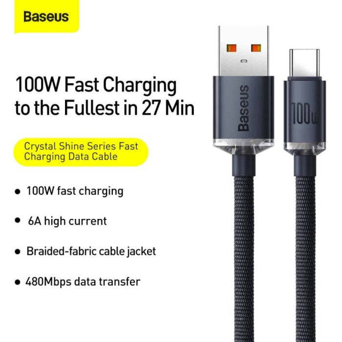 BASEUS Crystal Shine Series Fast Charging USB to C 100w 2m CAJY05