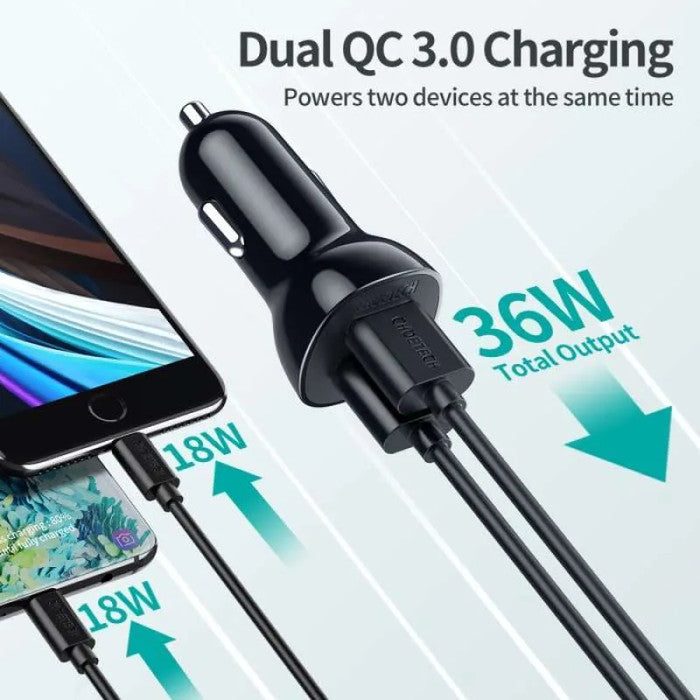 Choetech C0051 Car Charger Dual Port USB 36W QC