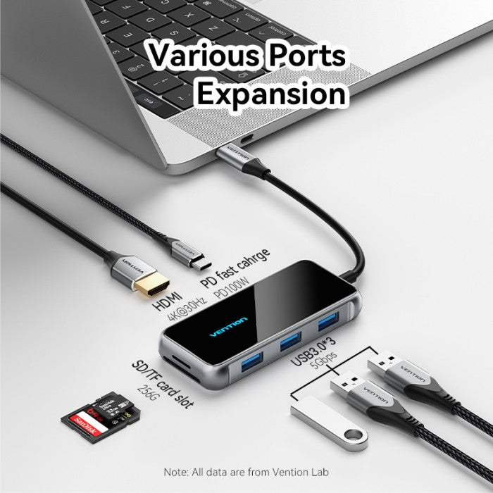 Vention Hub Multiport 7in 1 Docking Station USB Type C To HDMI/USB PD 100W Acrylic Type - TFM