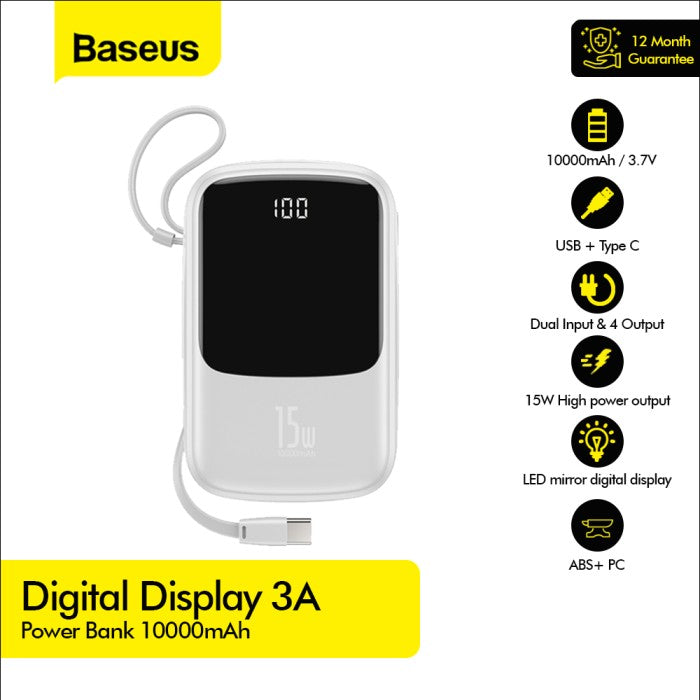 BASEUS Q pow Digital Display 3A Powerbank 10000mAh Type-C Cable PPQD