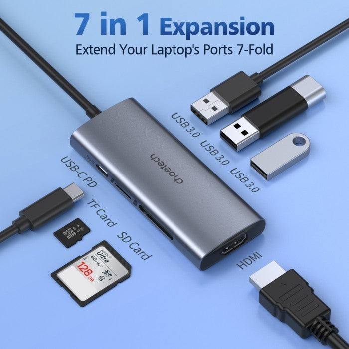 Choetech HUB-M19 HUB Adapter Multi Port 7 in 1 USB-C Thunderbold 4K HDMI USB 3.0