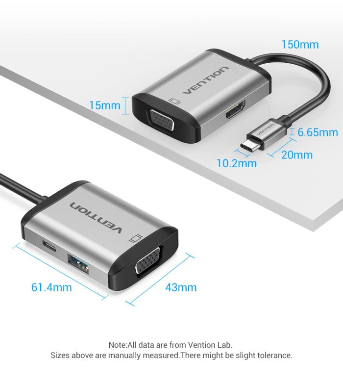 Vention Converter 4in1 USB Type C to HDMI/VGA/USB 3.0/PD Adapter - TFA