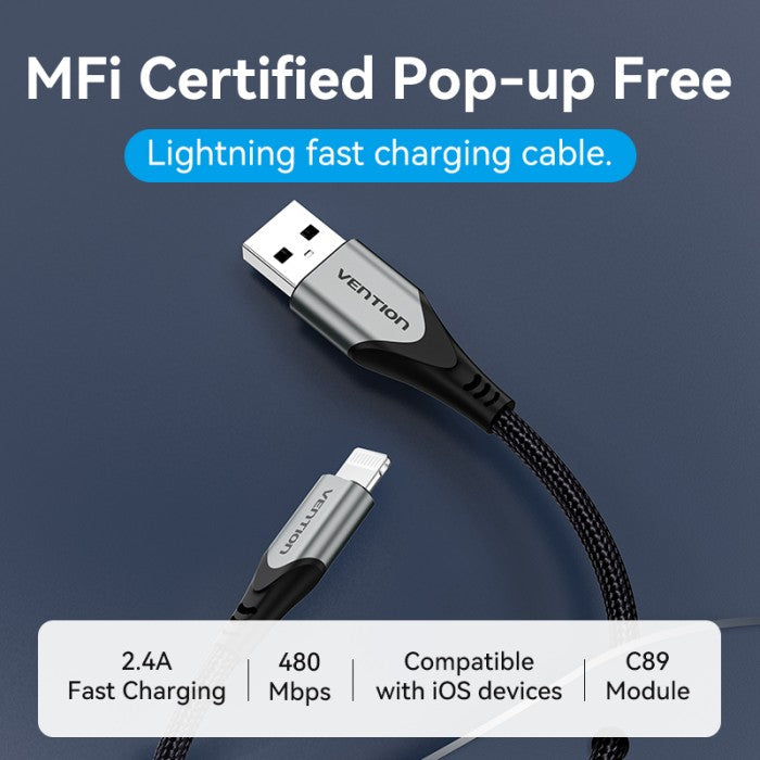Vention Kabel Charger USB to Lightning 2.4A MFI Fast Charging - LAD
