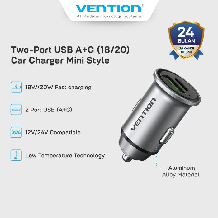 Vention Car Charger USB A 18W+C 20W - FFB