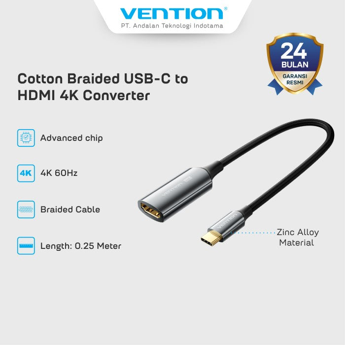 Vention Converter USB C to HDMI 4K Cotton Braided 0.25M - CRE