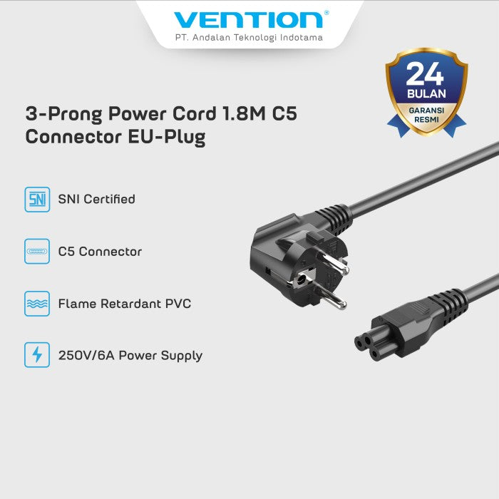 Vention Kabel Power Cord C5 3 Prong 1.8M EU - ZCH