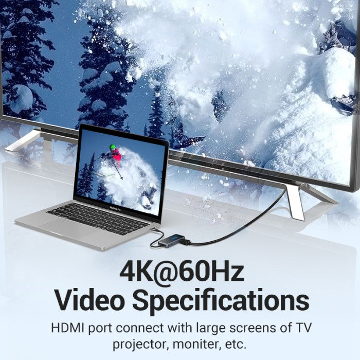 Vention Hub Multiport USB Type C To HDMI/USB 3.0 PD Mirrored Surface Type - TFB