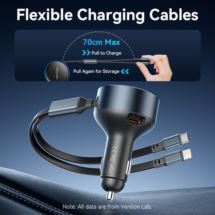 Vention Car Charger USB C 60W 3A With Built in Cable USB C / Lightning - FFO