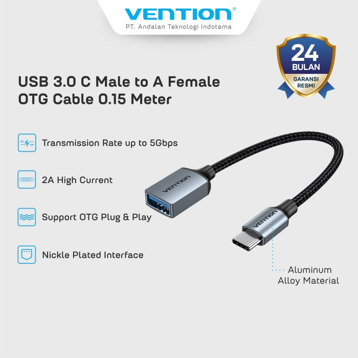 Vention Kabel OTG USB C To USB A 3.0 Female Braided Adapter - CCX