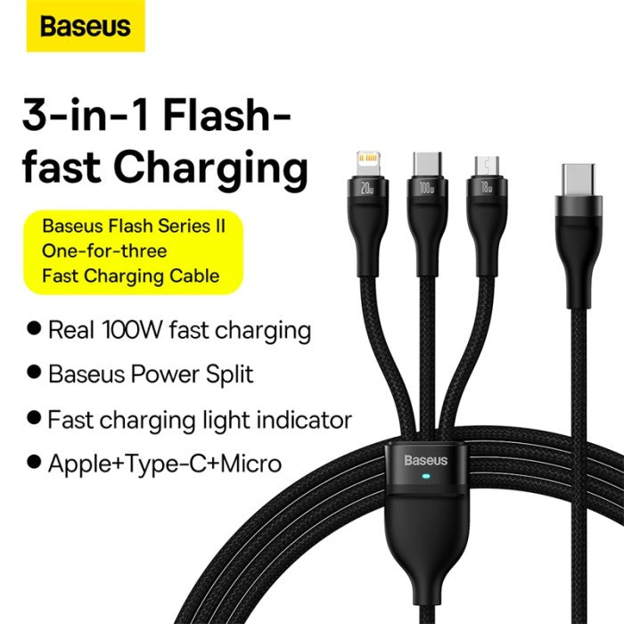 Baseus Flash Series Ⅱ 3 In 1 Fast Charging Cable Type-C to M L C