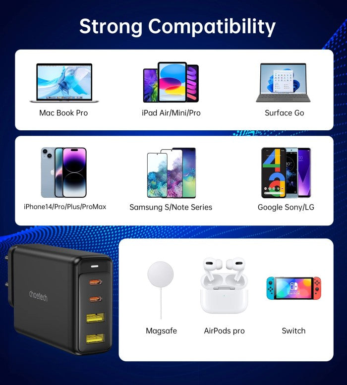 Choetech PD6005 GaN Adaptor Wall Charger 140W Multi Port 2C+2A