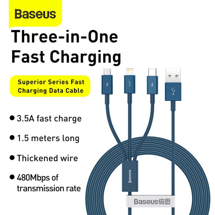 BASEUS Superior Series Fast Charging USB to M L C 3.5A 1.5m CAMLTYS