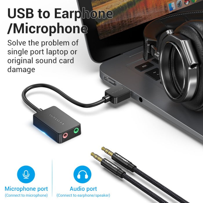Vention USB Sound Card External to AUX 3.5MM Double Hole Type - CDY