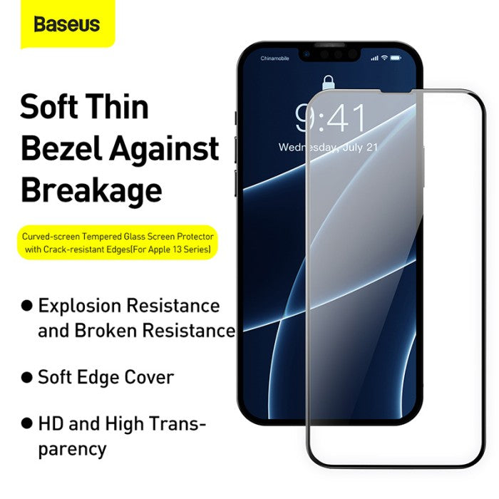 Baseus tempered glass protector w/ crack-resistant edges For iP 13 Pro