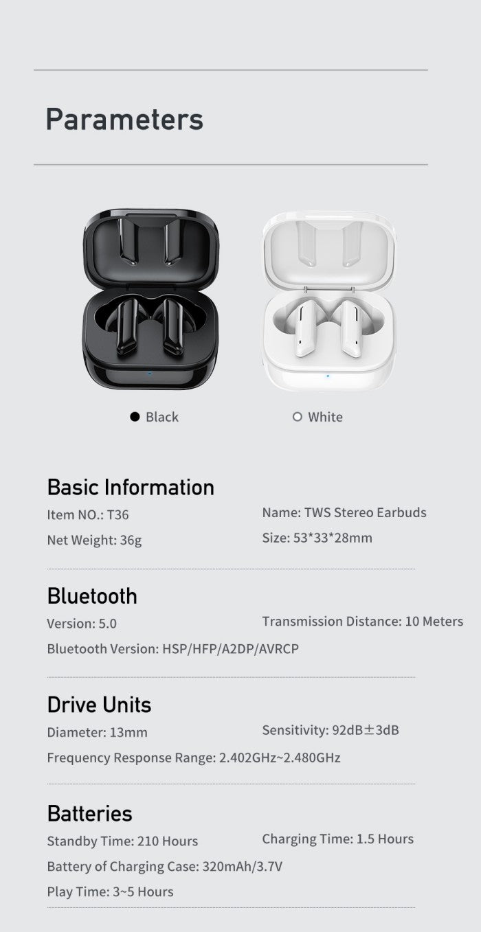 AWEI True Wireless Earbuds with Charging Case T36