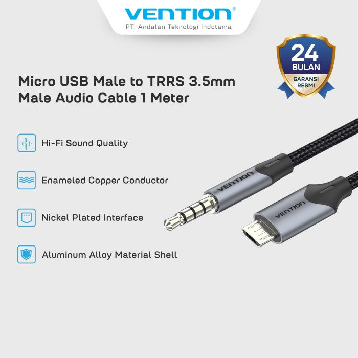 Vention Kabel Micro USB Male to AUX TRRS 3.5mm Male Jack Audio Cable - BDG
