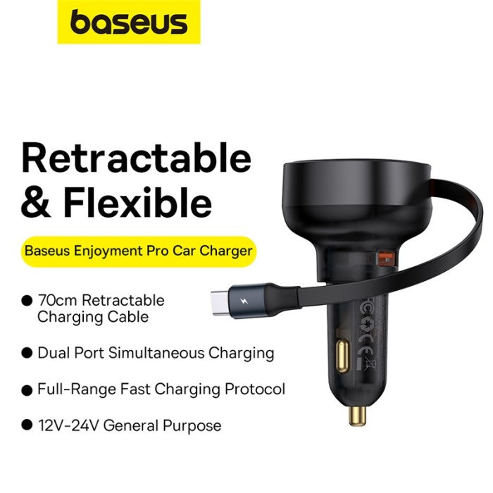 Baseus Enjoyment Pro Car Charger C+Retractable Type-C Cable 60W