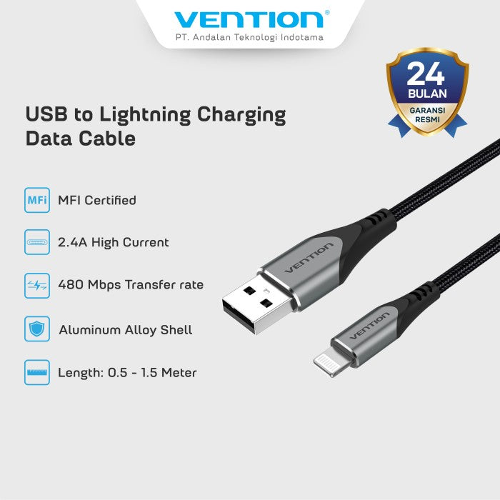 Vention Kabel Charger USB to Lightning 2.4A MFI Fast Charging - LAD