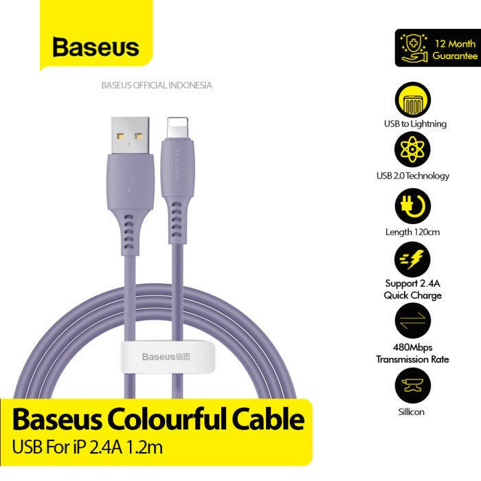 BASEUS Colourful Cable USB For iP 2.4A 1.2m CALDC