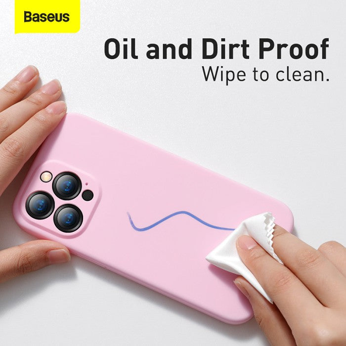 Baseus Phone Case iP 13 Pro 2021 Liquid Silica Gel Protective Camera Lenss - Pink