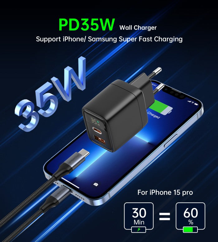 Choetech PD6052 GaN Charger 35W 20W 15W Dual Port USB Type A & C