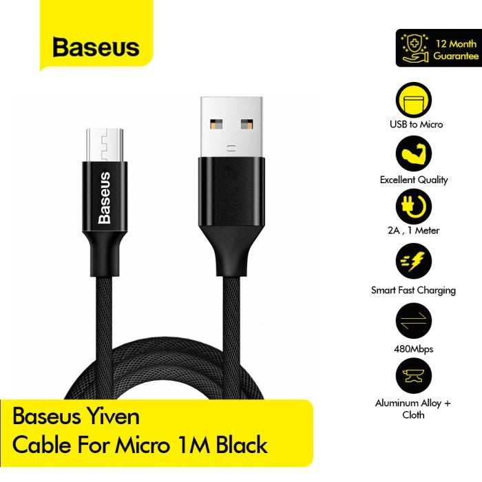 Baseus Yiven Kabel Charger USB Type A to Micro 1M Black - CAMYW-A