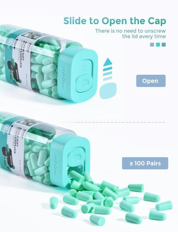 MPOW HP133B Ultra Soft Foam Earplugs 100 Pairs Upgraded 38dB SNR