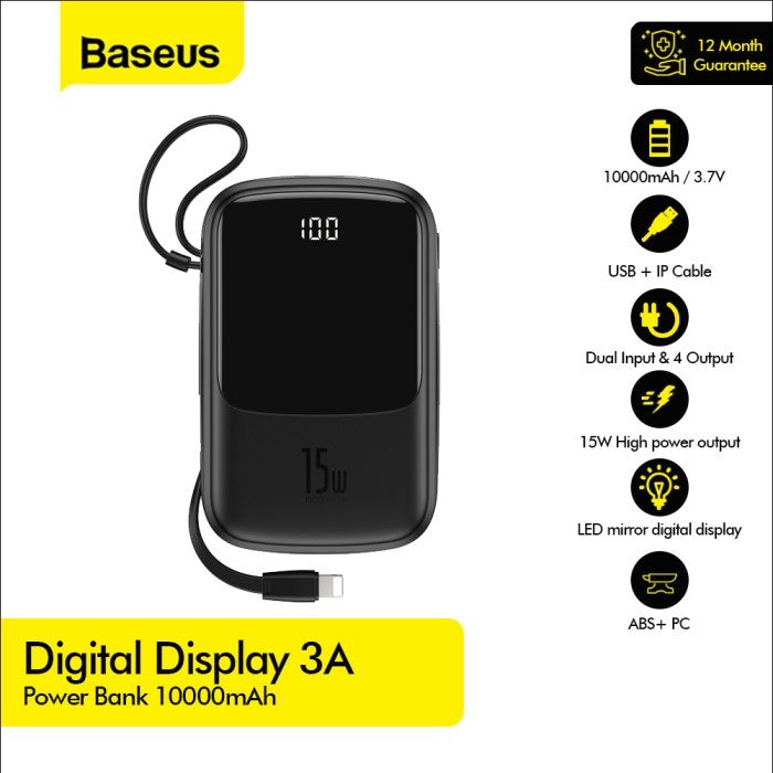 BASEUS Q pow Digital Display 3A Power Bank 10000mAh With IP Cable PPQD