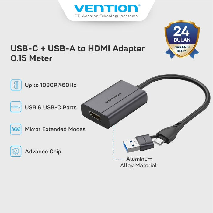 Vention 2in1 USB A/C to HDMI Adapter 1080P 60Hz  - ACY